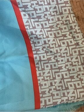 Longchamp Blue, Red & Cream Logo-Print Scarf